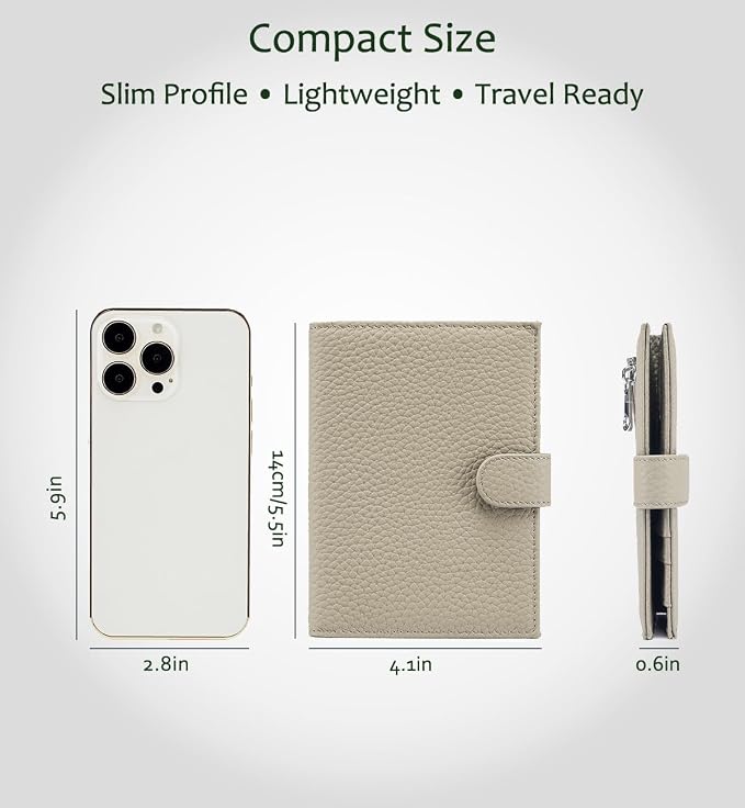 RFID Blocking Passport Wallet for Women, Leather Travel Wallet | Slim Leather Passport Cases for Travel with 1 Passport Slot & 3 Card Slots, Coin Pocket & SIM Slot Elephant Gray
