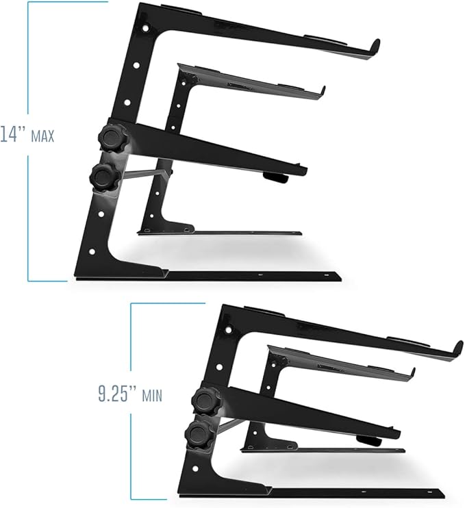 AxcessAbles Two-Tier Adjustable DJ Stand with Clamps | for DJ Controllers, Music Mixers, Laptops up to 20lbs.| DJ Controller Stand Compatible with DDJ-REV1, DDJ-FLX4 (LTS-03 Black)