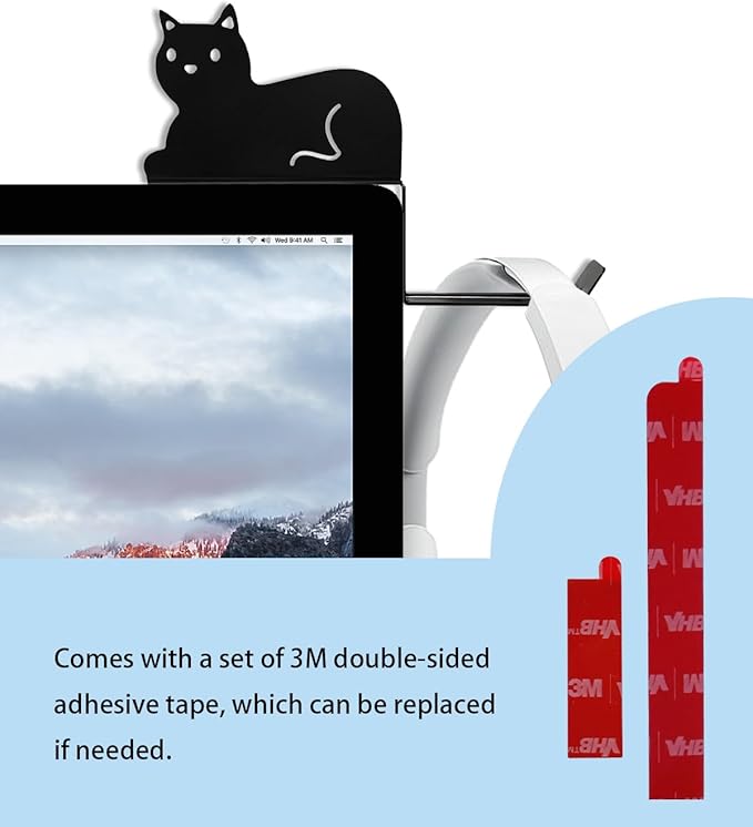 Monitor Stand, Puppy Tail Hook for Headphone, Saves Desk Space and Protects Headphones, Organizer Decorative Hanger for Hanging Keys Cables and More (Black (Cat))