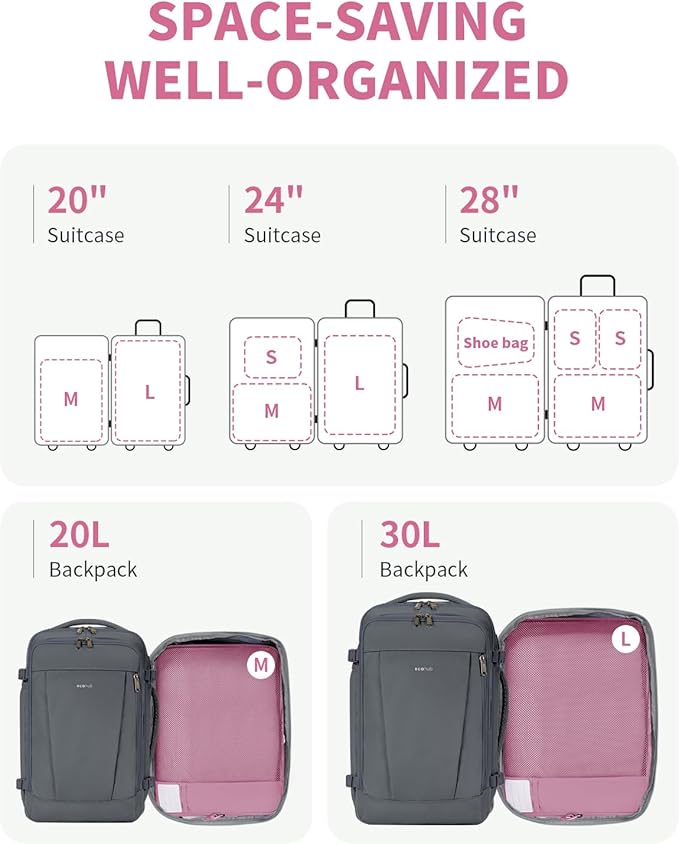 ECOHUB 6 Set Packing Cubes for Travel Durable Suitcase Organizer Bags Set with Personalized Tag Travel Essentials with Shoe Bag Traveling Accessories for Luggage Machine Washable, Pink