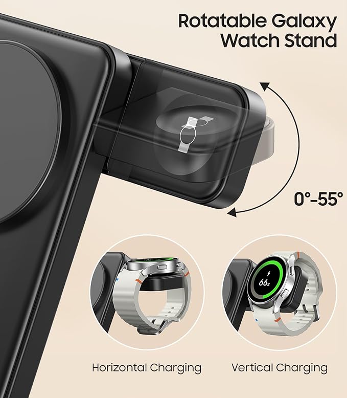3 in 1 Magnetic Foldable Wireless Charger for Samsung, Fast Mag-Safe Charging Station for Galaxy S26 S25 S24 Ultra Plus/Z Fold/Z Flip 7/6/5, Charger Stand for Galaxy Watch Ultra /8/7/6/5/Pro, for Buds