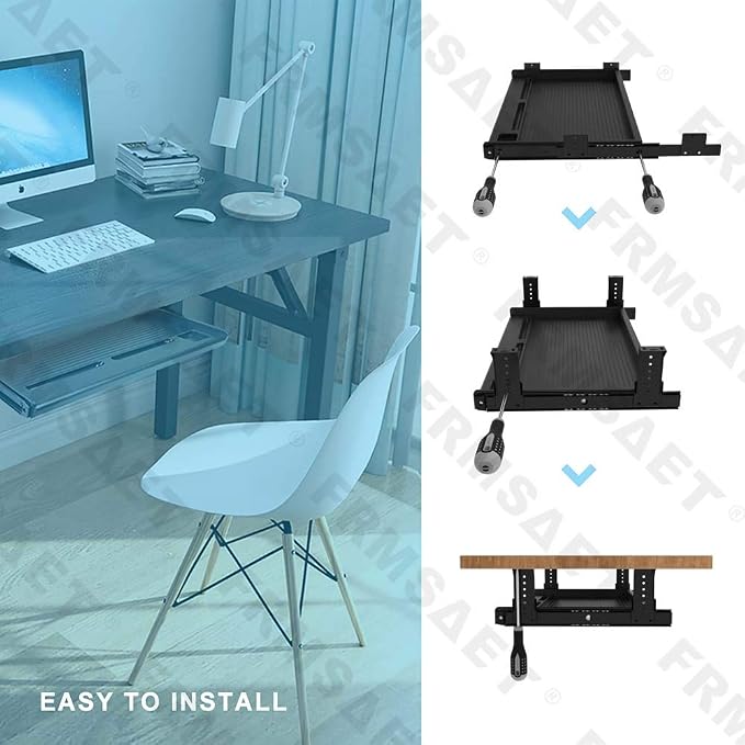 FRMSAET Office Furniture Accessories Keyboard Drawer Under Desk Multipurpose Tray with Adjustable Height Bracket-for Organize Keyboard,Tool,Pencil,Eraser (Large,Black)