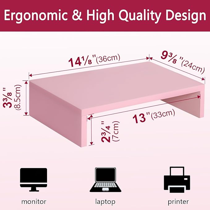 3 PCS Pink Monitor Stand Wood