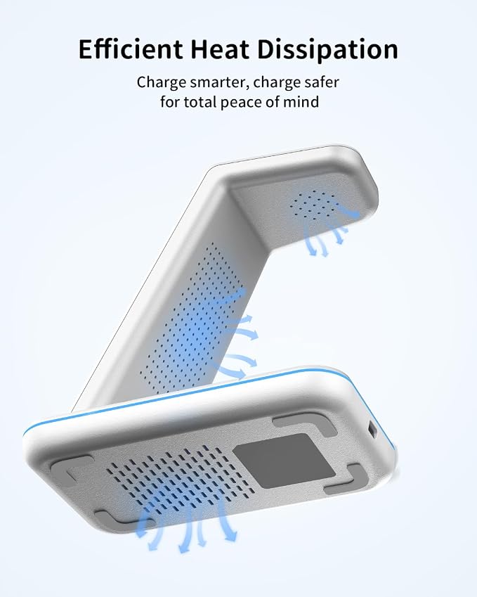 GEEKERA Wireless Charger, 3 in 1 Wireless Charging Station for iPhone Air/17/16/15/14/13/12/11/Pro Max/X/8, Phone and Watch Charger Stand for Apple Watch Ultra 3-2/11-2/SE, AirPods Pro/4/3/2, Silver