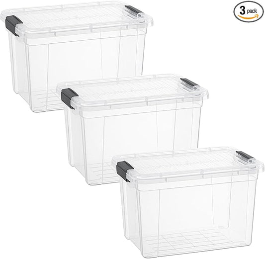 Superio Clear Storage Boxes with Lids, 8.75 Quart Plastic Container Bins for Organizing, Stackable Crates, BPA Free, Non Toxic, Odor Free, Organizers for Home, Office and Dorm, 3 Pack