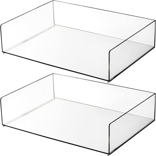 Elsjoy Set of 2 Acrylic File Tray, 2-Tier Stackable Paper Tray Clear Desktop File Organizer for Documents, Books, Magazine, Office, School