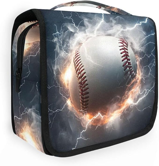 senya Hanging Travel Toiletry Bag Kit Makeup Case Cosmetics Organizer for Men Women (Lightning Baseball)