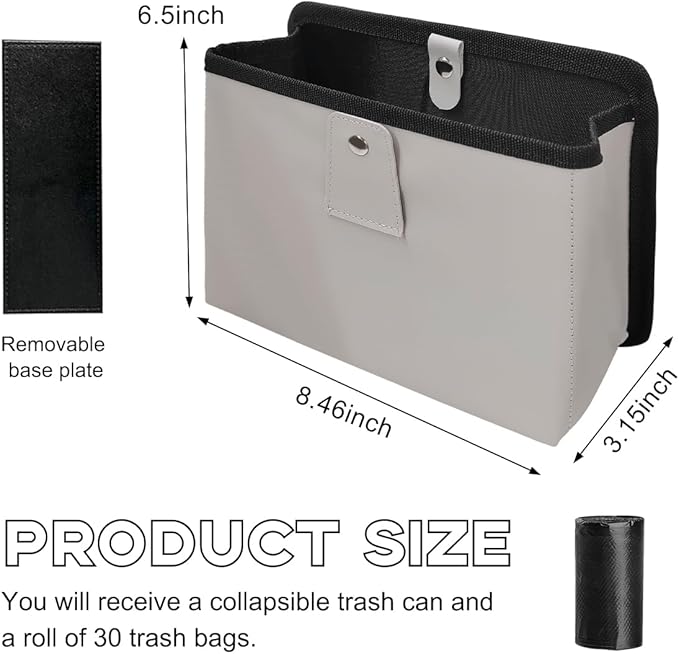 Yourkar Car Trash Can, Foldable Waterproof Leather Car Garbage Organizer Holder, Automotive Mini Dustbin Container with One Roll Trash Bag, Universal Interior Car Accessories (Beige, M)