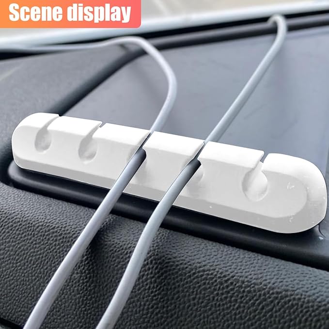 5 Pack Adhesive Cable Clips, Car Cord Holder Cable Clips, USB Charger Holders for Cords, Wall Organizer Wire Management, Wire Organizer Accessories for Car, Nightstand, Home, Office (White)