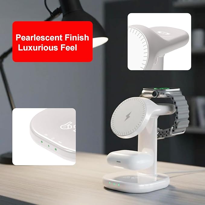 3 in 1 Wireless Charging Station for Magsafe Charger Stand,Magnetic Phone Charger for iPhone,for Apple Watch,for Airpods,for Magsafe Charging Station (White)