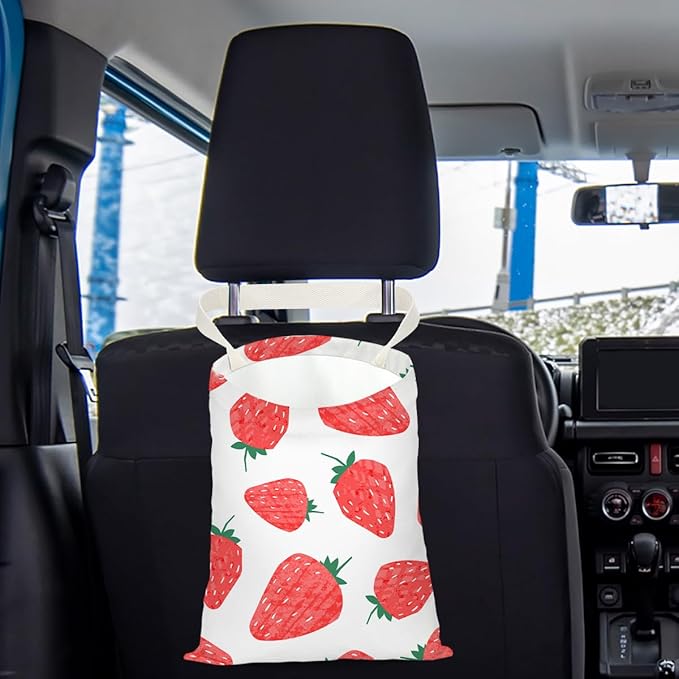 Car Trash Bag Car Garbage Bag Hanging Cars Trash Can, Waterproof Cars Back Seat Organizer for Vehicle Travelling Camping Strawberry Decor