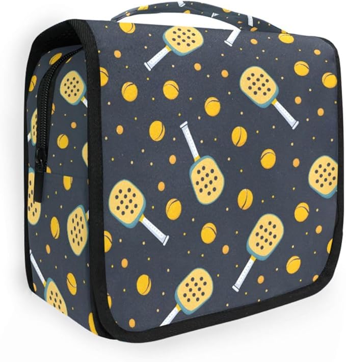 Hanging Travel Toiletry Bag Kit Boys Makeup Case Cosmetics Organizer for Men Women (Pickleball Game Seamless)