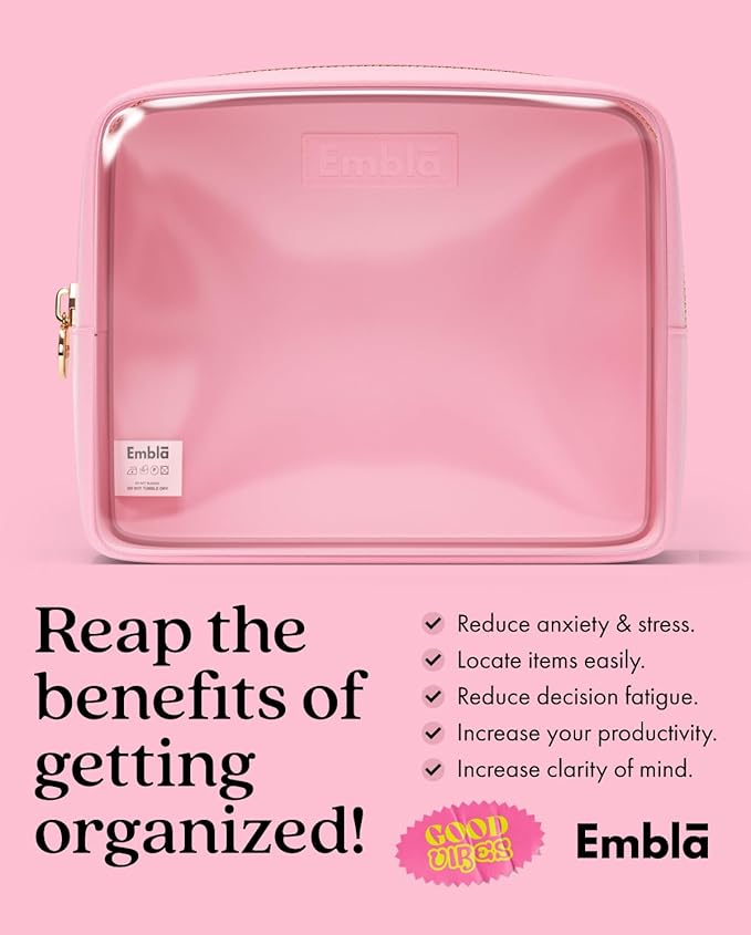 Embla Clear Large Makeup Bag Cute Big Make Up Nylon Pouches Travel Bathroom Bags for Toiletries XL Cosmetic Pouch for Women Girls Extra Large Zipper Toiletry Skincare Organizer Light Pink