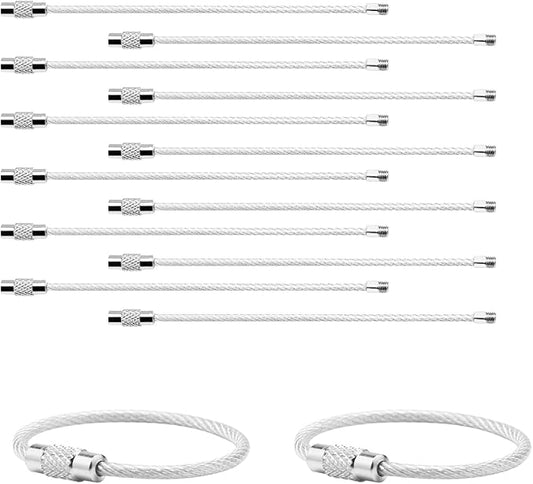 12 Pack 4" Key Ring Wire Keychain Cable Keyring Keychain Holder Clips Small Loops for Car Keys, Luggage Tags, Bag Tags, Crafts (Silver, 2mm)
