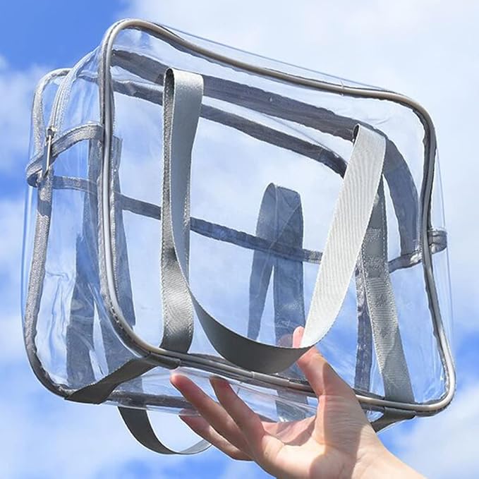 SxoSyo Clear Makeup Bags Large Travel Toiletry Bag for Women Transparent Bag Clear Cosmetic Bags with Handle Bathroom Organizer (Silver grey)