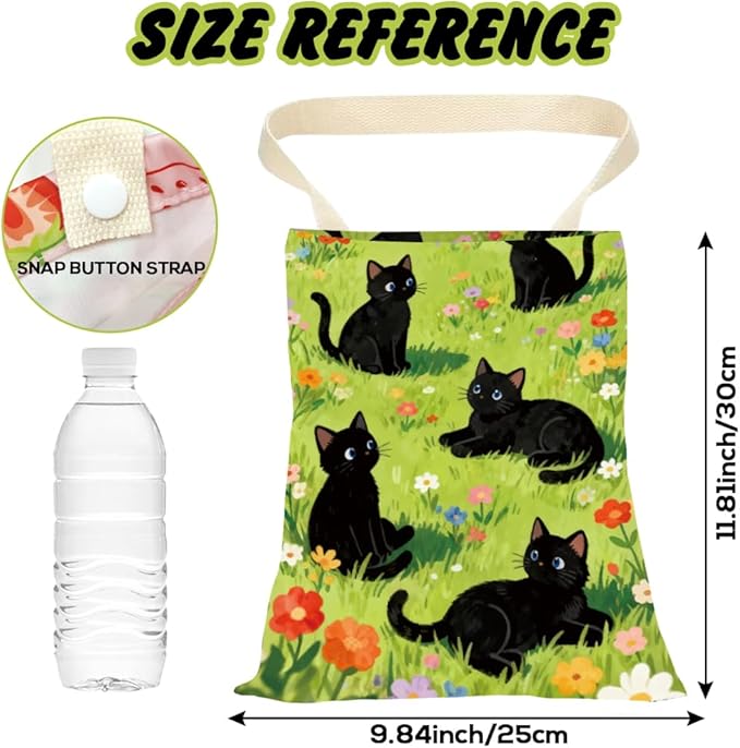 Car Trash Bag Cute Cat Car Garbage Can Green Grass Floral Cats Pattern Polyester Waterproof Cute Back Seat Organizer Storage Bin for Vehicle Interior Travel Accessories Reusable Leak Proof