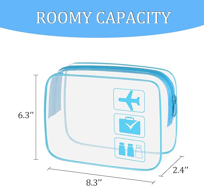sogiv 3Pcs TSA Approved Toiletry Bag, Clear Travel Toiletry Bag, Clear Makeup Bag, Waterproof Travel Makeup Cosmetic Bag, Carry On Airport Airline Quart Size Travel Bag for Women Men (Blue)