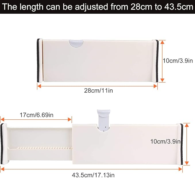 Drawer Dividers Set of 4, Adjustable 11"-17.3" Drawer Organizers, Expandable Dresser Drawer Separators Organizer Dividers for clothes, Kitchen, Drawer, Bathroom, Bedroom, Office