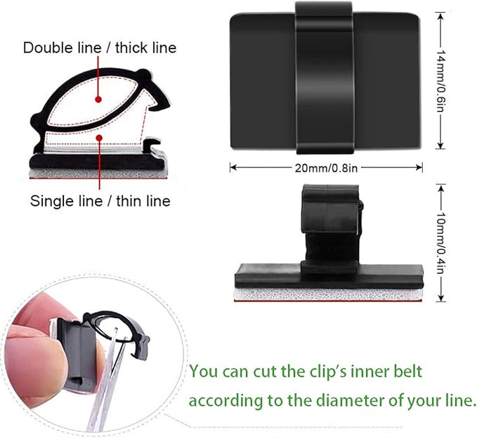50PCS Self with 3M Adhesive Cable Clips Management Strong Wire Holders Cord Organizer Cable Clamp Sticky Desk Management for Office Home Car Tables PC Laptop TV Walls, Black