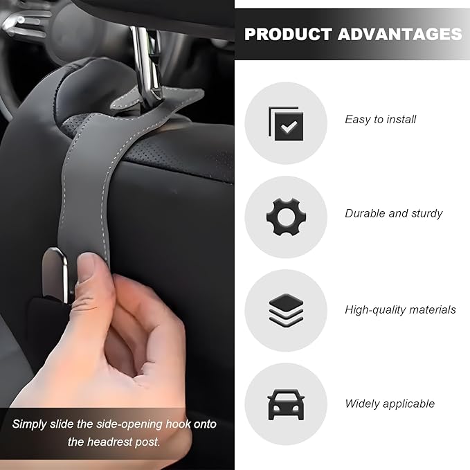 JNXIIJ 2 PCS Car Seat Headrest Hooks, Multifunctional Auto Purse Hanger Storage Organizer, Universal Vehicle Leather Seat Backrest Hooks for Hanging Umbrellas Handbags Clothes (Gray)