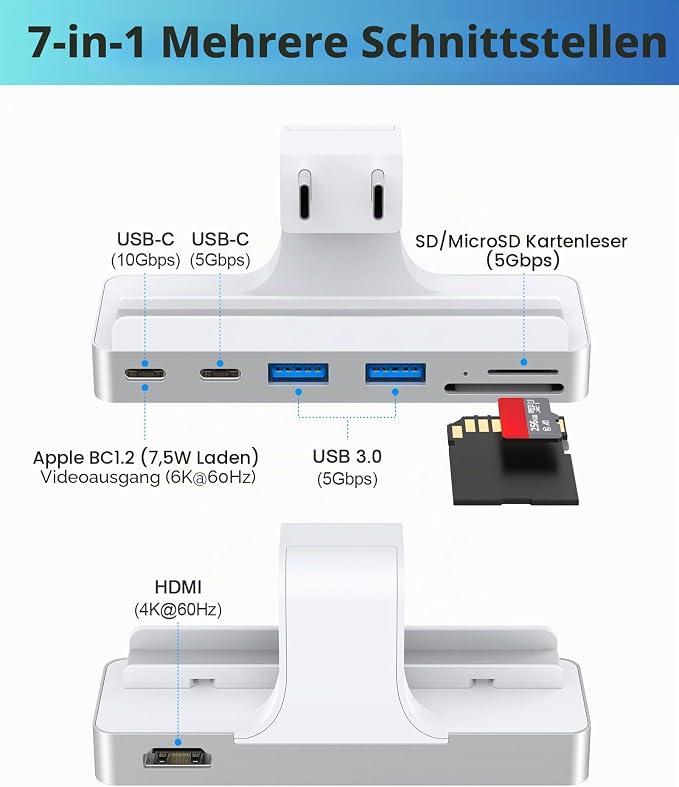 USB C Hub for iMac 24 inch (M1/M3/M4), iMac USB Adapter Multiports with 4K HDMI, Type-C 10Gbps, SD/TF Card Reader