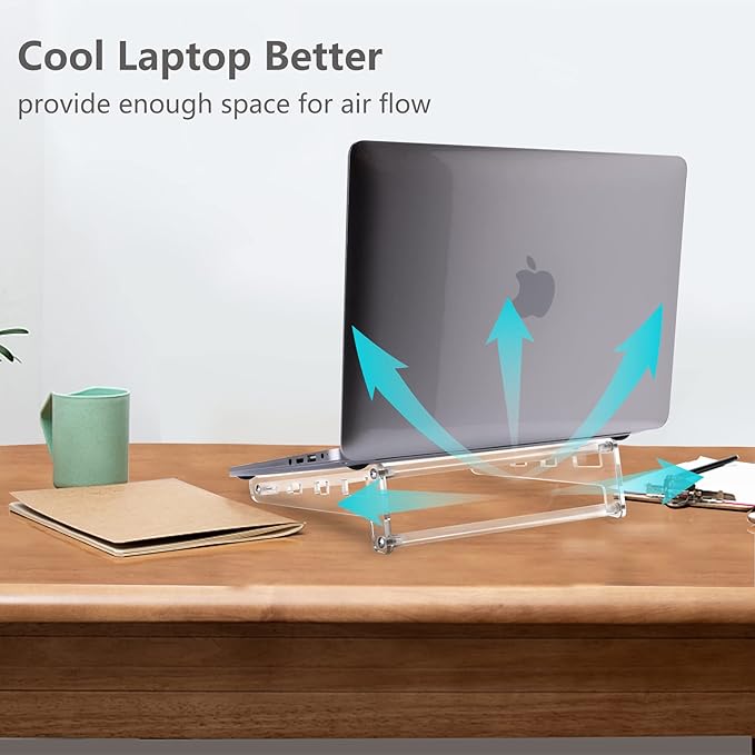 Acrylic Laptop Stand for Desk, Clear Ventilated Computer Stand Holder for Desk, Ergonomic Acrylic Sturdy Laptop Riser Compatible with MacBook Air Pro Dell Lenovo Thinkpad ASUS 9-16 Inch