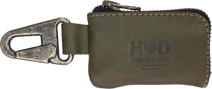 Hide & Drink, Leather Car Key Holder/Headphone & Charging Cables/Memory Cards/Flash Drives/Cash Zipper Case with Clasp Handmade :: Dark Jade
