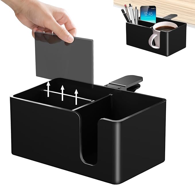 Yinqster 3-in-1 Clamp on Desk Organizer Cup Holder with Flexible Slots,Detachable Under Desk Storage for Cup, Phone & Pen,Computer Accessories and Office Supplies,Space Saving