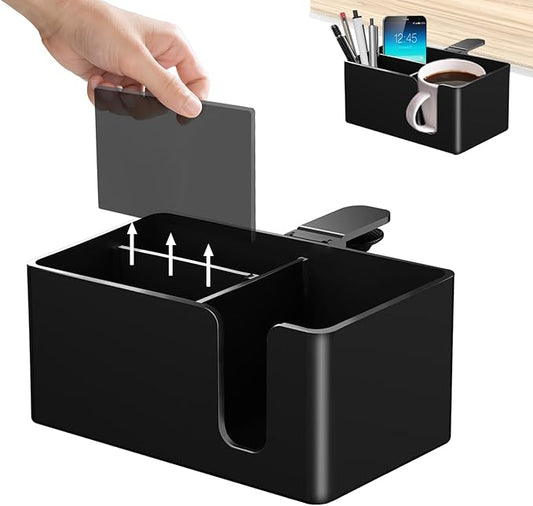 Yinqster 3-in-1 Clamp on Desk Organizer Cup Holder with Flexible Slots,Detachable Under Desk Storage for Cup, Phone & Pen,Computer Accessories and Office Supplies,Space Saving