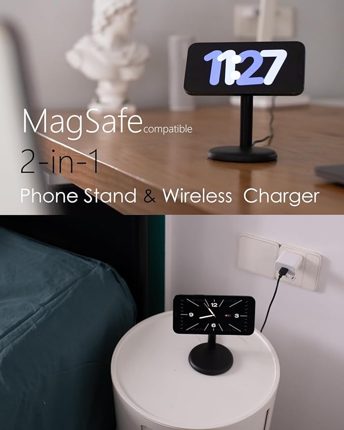 Mag-Safe Charger Stand for iPhone 17/Air/16/15/14/13/12,15W Fast Charging,Wireless Charging Pad Compatible with MagSafe Suitable for Desk or Nightstand (No Adapter/Angle Fixed)