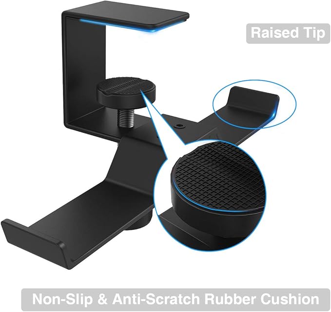 6amLifestyle Under Desk Dual Headphone Hanger, Metal Headset Stand Gaming Earphone Holder Universal Clamp on Desk Hanger Hook for All Headsets, Black (Patent)