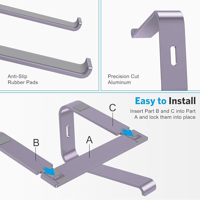 OMOTON Detachable Laptop Stand, Aluminum Mount for Desk, Compatible With MacBook Air/Pro, Dell, HP and All Laptops (11-16 Inch), Purple
