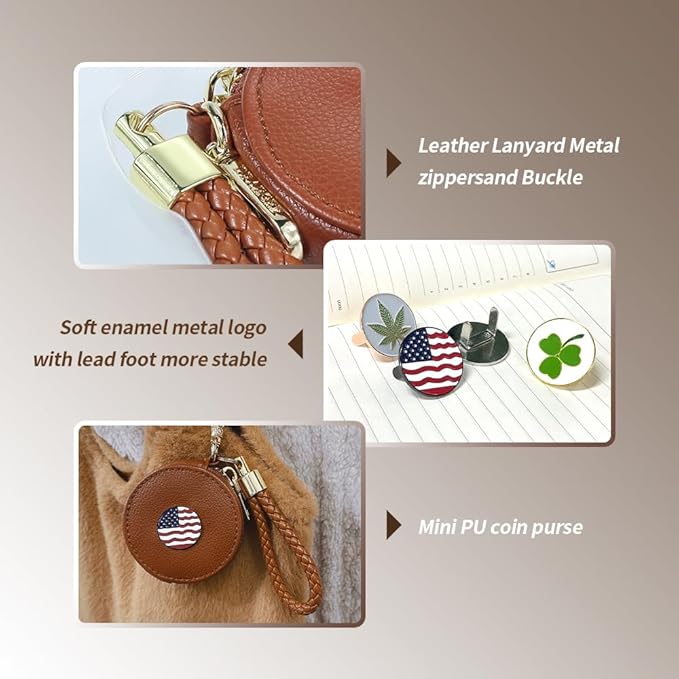 Coffee PU Leather Round Zipper Coin Purse, Badge Wallet with Braided Wrist Strap, Wallet Purse Shoulder Bag, Leather Wallet, Coin Pouches for Women (American Flag)
