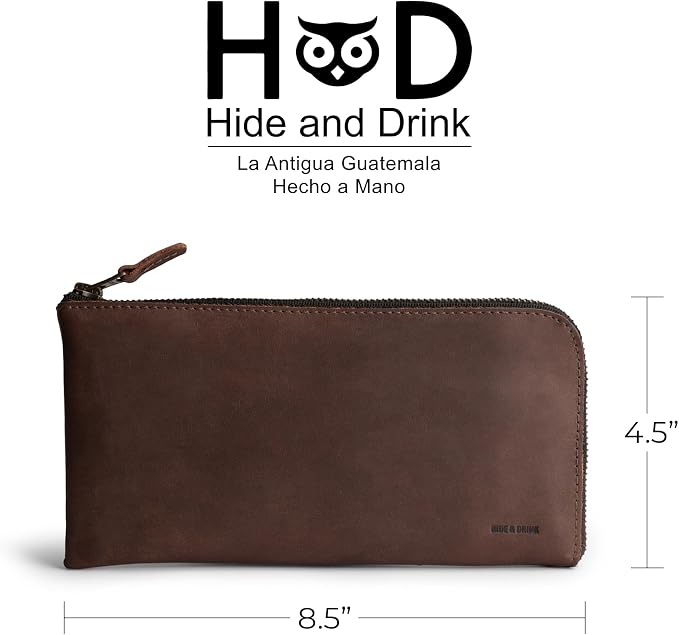 Hide & Drink, Leather Long Zippered Wallet, Holds Up to 8 Cards Plus Coins And Flat Bills, Phone Holder, Travel Essentials, Handmade (Bourbon Brown)