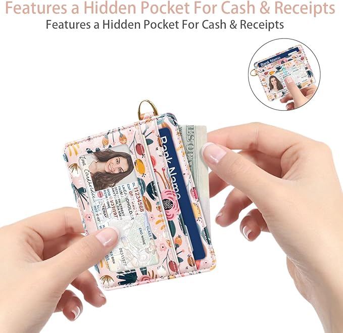 Slim Minimalist Front Pocket RFID Blocking Credit Card Holder Small Wallet Cute Card Cases for Women,Pink Flowers