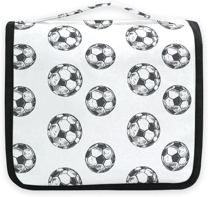 Hanging Travel Toiletry Bag Kit Boys Makeup Case Cosmetics Organizer for Men Women (Soccer Balls)