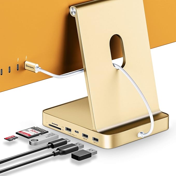 Minisopuru USB C Hub for iMac - M.2 NVMe SSD Adapter, Supports iMac M1/M3/M4, 10Gbps USB A 3.2, SD/TF, Yellow