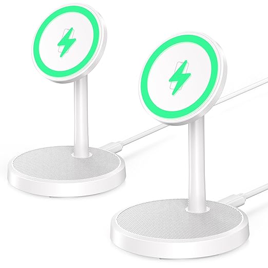 Magnetic Wireless Charger iPhone, 2 Pack 15W Fast Mag-Safe Charger Stand for iPhone 17/17 Air/17 Pro/17 Pro Max 16/15/14/13/12 Series, Wireless Charging Station for Pad/AirPods(White)