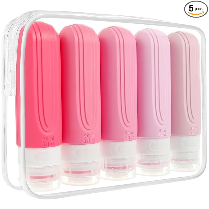 Travel Bottles for Toiletries, 5 Pack TSA Approved Travel Size Containers, 3oz Leak Proof Refillable Travel Accessories for Shampoo Conditioner, BPA Free Travel Bottles with Toiletry Bag