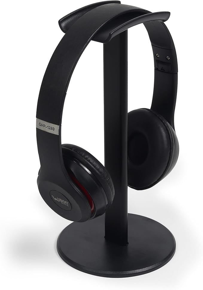 Headphone Stand for Desk, Curved Headset Stand with Aluminum Rod, Abs Solid Base, Gaming Headset Holder for Table Top,Headphone Accessories for Organization and Display (Black)