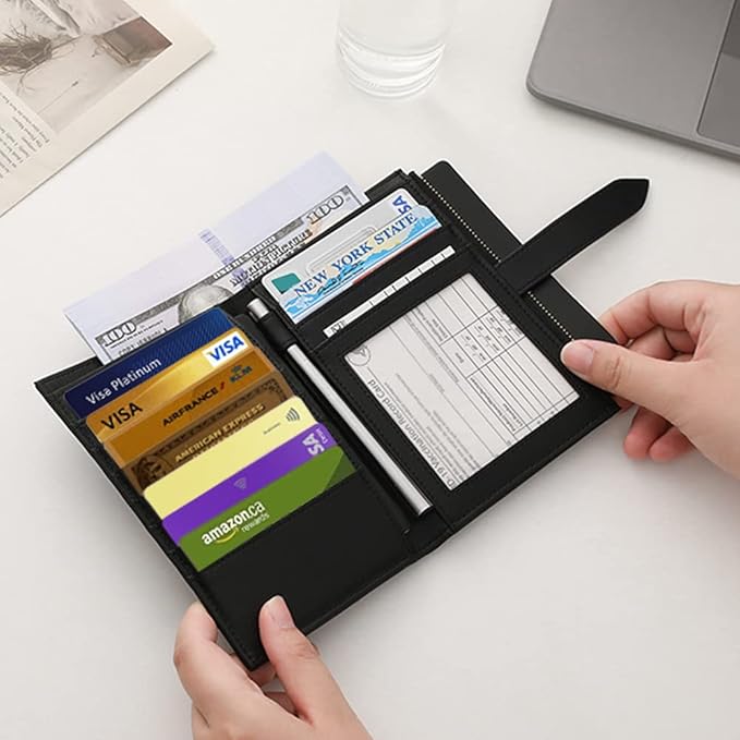 Passport Holder for Family,RFID Travel Document Organizer for Women,RFID Passport Wallet with Airtag Holder,Family Passport Protector Case, Anti-Lost Travel Essentials(Air tag Not Included)