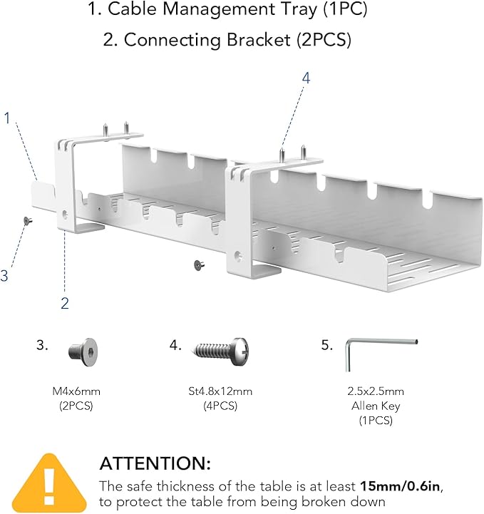 FLEXISPOT Under Desk Cable Management Tray, Metal Raceway Wires Cable Tidy Organizer Office and Home Cable Tray Use for Standing Desk (White)