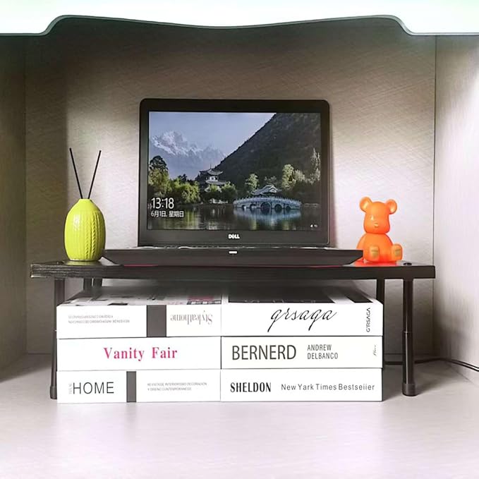 Black desktop monitor stand, comfortable lifting, computer storage, mobile phone, tablet, headphones, gaming, home appliances, office supplies
