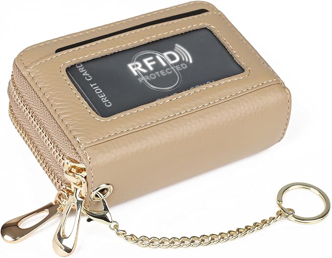 imeetu RFID Credit Card Holder, Small Leather Zipper Card Case Wallet for Women