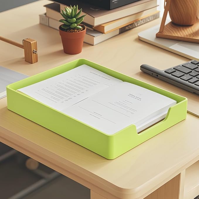 Letter Tray, 2 Pack Stackable Desk Organizer for Office | A4 & letter size compatible. Stackable plastic trays for school, home storage. Durable ABS material. 2-pack green.