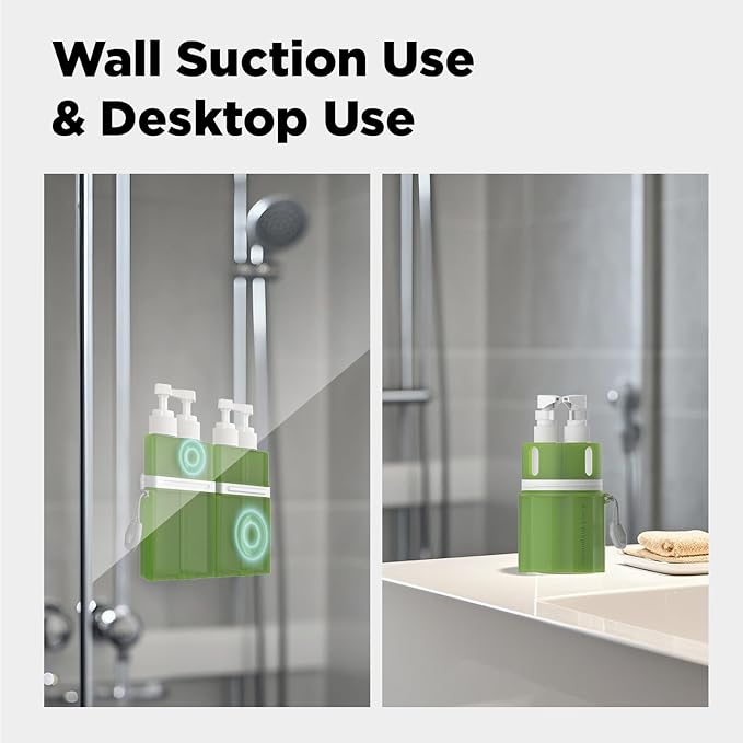 4 in 1 Travel Dispenser Bottle,TSA Approved Refillable Travel Size Toiletries Bottles Set with Suction Cup for Smooth Walls - for Shampoo,Conditioner,Body Wash,Lotion.(Green)