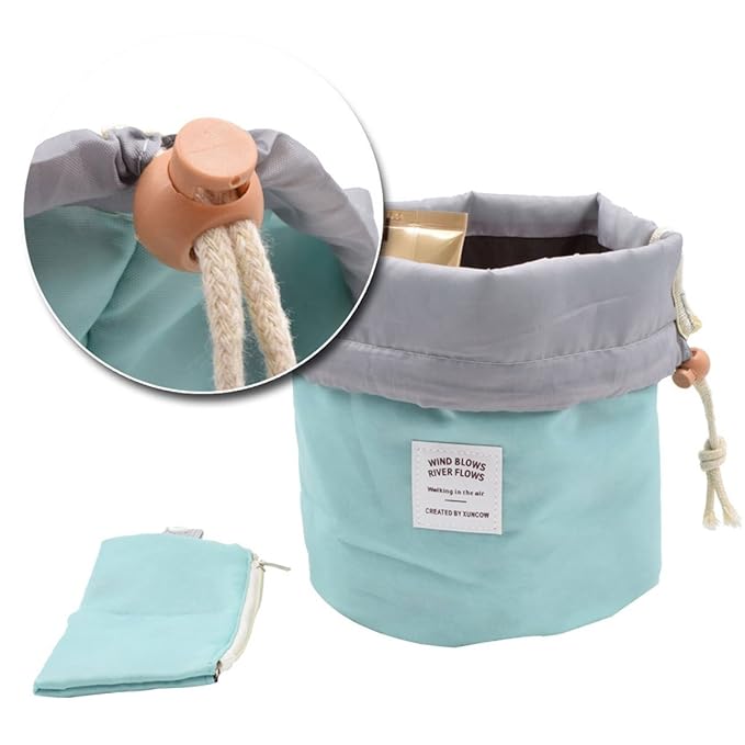 INVODA Drawstring Cosmetic Bag Travel Makeup Bag for Women Toiletry Bag Portable Drawstring Make up Organizer Bag for Travel (Green)