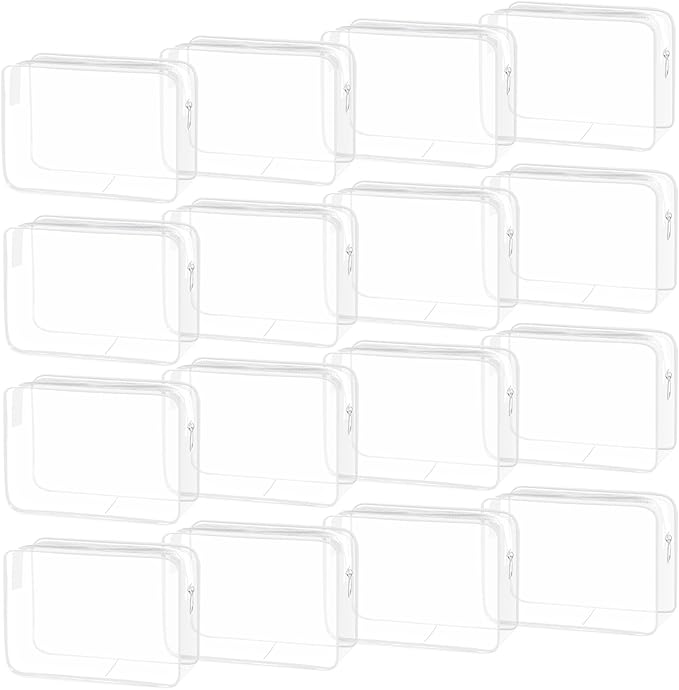 YedsIntu 16 Pack Waterproof Cosmetic Bag TSA Approved Toiletry Bag, Portable Travel Pouch with Zipper, Vinyl Plastic Organizer Storage for Men and Women (White-L)