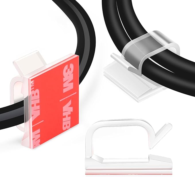 60 PCS XHF 3/4” Adhesive Cable Wire Clips Clear, Outdoor Christmas Light Clips, Cable Staples Cable Management Wire Organizer Cord Holder for Under Desk, Car, Wall, TV PC Ethernet