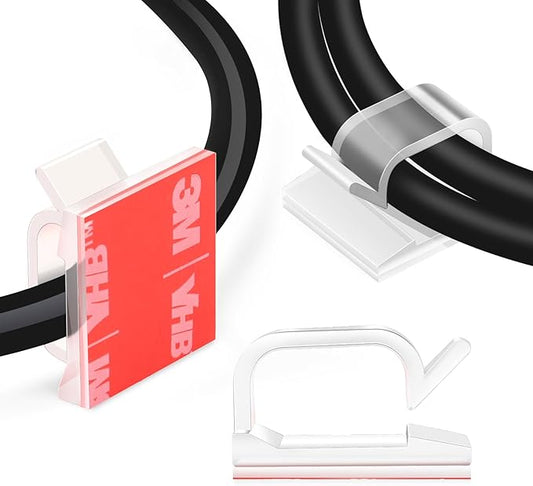 XHF 3/4” Adhesive Cable Wire Clips Clear 120pcs, Outdoor Christmas Light Clips, Cable Staples Cable Management Wire Organizer Cord Holder for Under Desk, Car, Wall, TV PC Ethernet